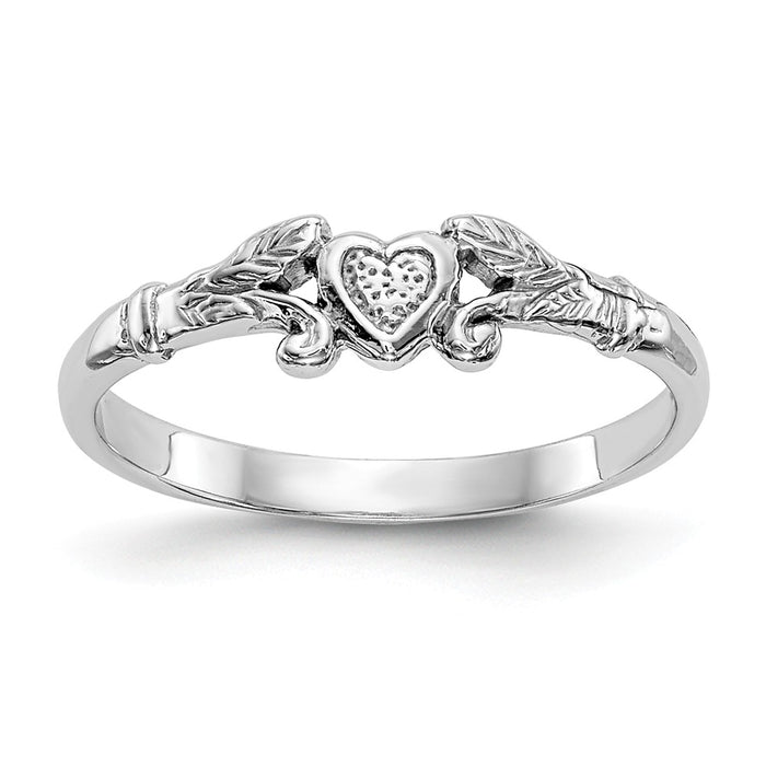 14K White Gold Textured Mini Heart Baby Ring, Size: 1