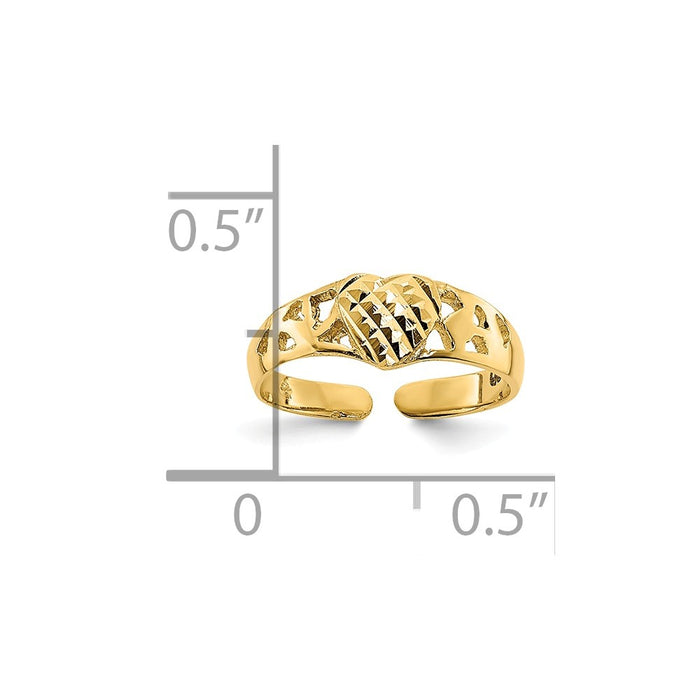 14k Yellow Gold Polished and Textured Heart Toe Ring