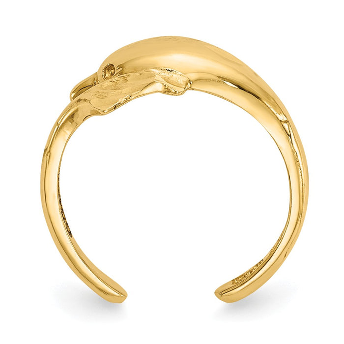 14k Yellow Gold Polished and Diamond-cut Dolphin Toe Ring