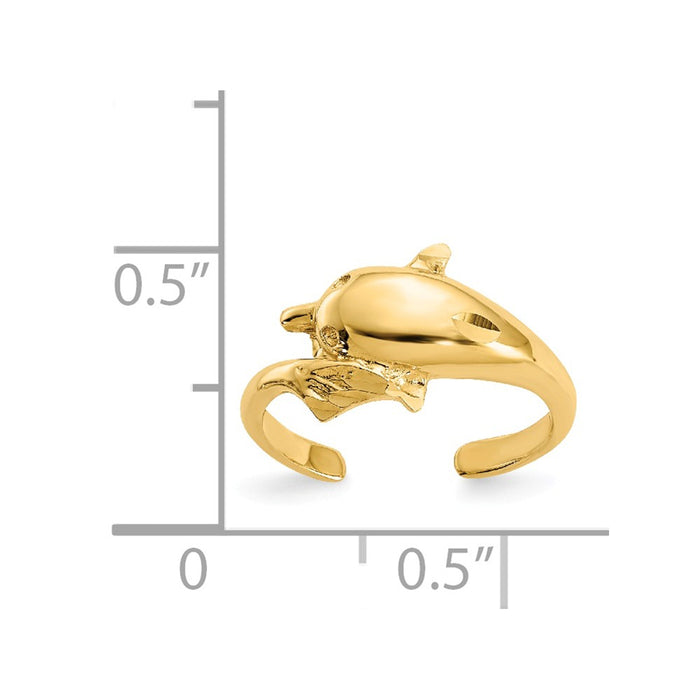 14k Yellow Gold Polished and Diamond-cut Dolphin Toe Ring