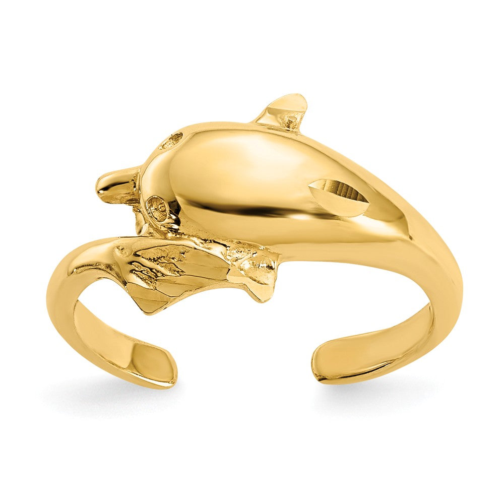 14k Yellow Gold Polished and Diamond-cut Dolphin Toe Ring