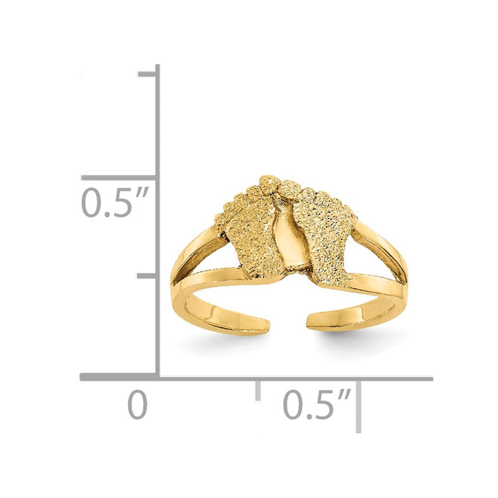 14k Yellow Gold Diamond-cut and Sand Blasted Foot Print Toe Ring