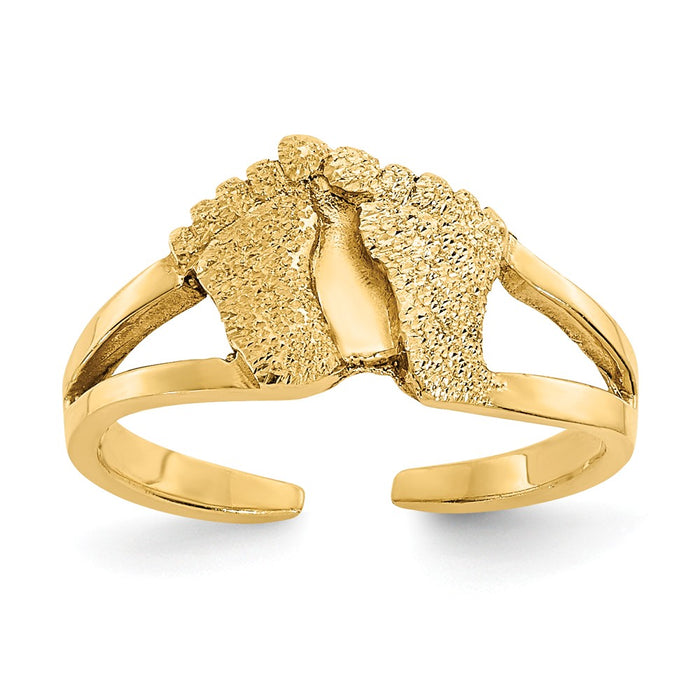 14k Yellow Gold Diamond-cut and Sand Blasted Foot Print Toe Ring