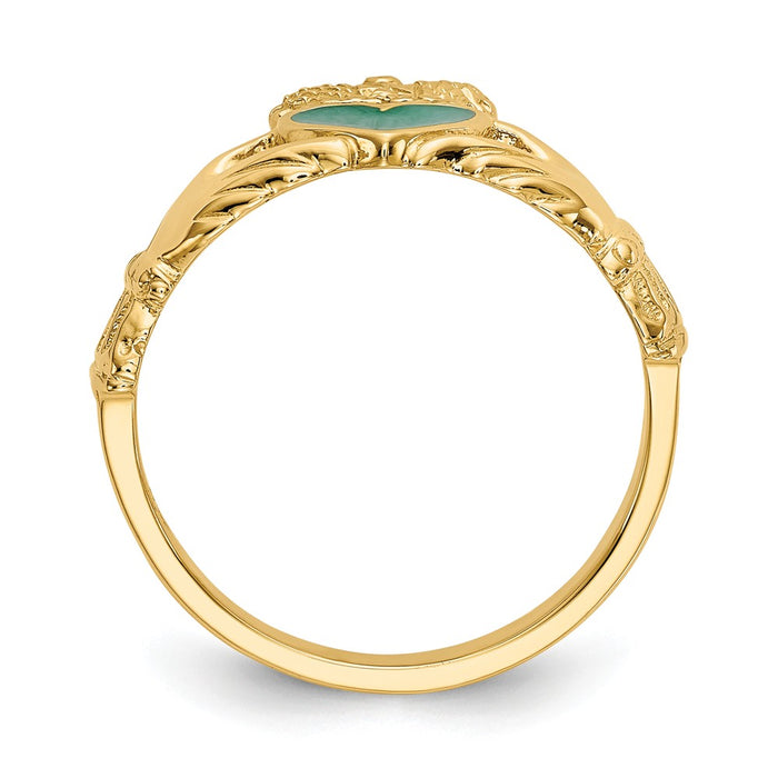 14k Yellow Gold Enamel Claddagh Ring, Size: 7