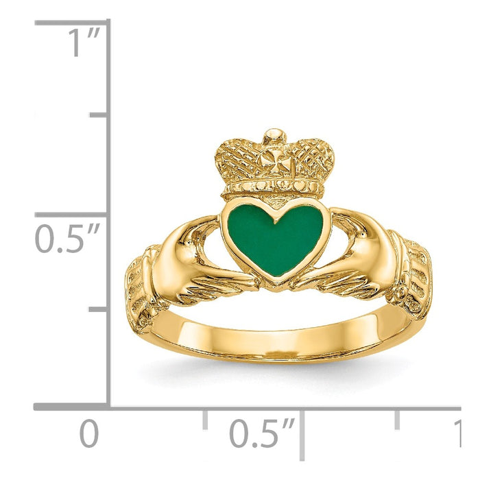 14k Yellow Gold Enamel Claddagh Ring, Size: 7