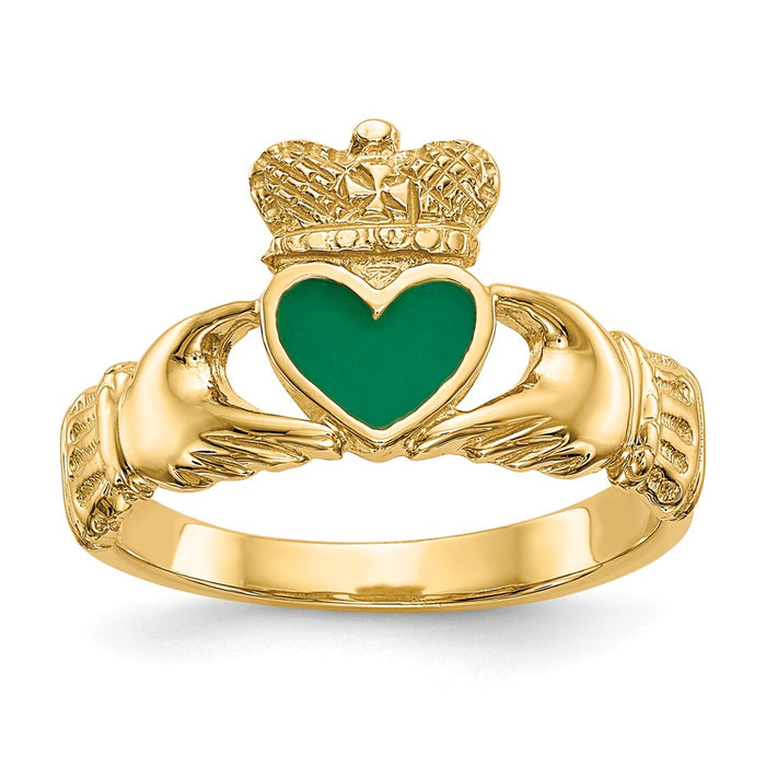 14k Yellow Gold Enamel Claddagh Ring, Size: 7