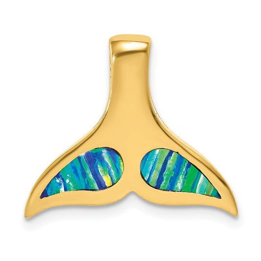 Million Charms 14K Yellow Gold Themed Polished With Imitation Blue Opal Whale Tail Slide