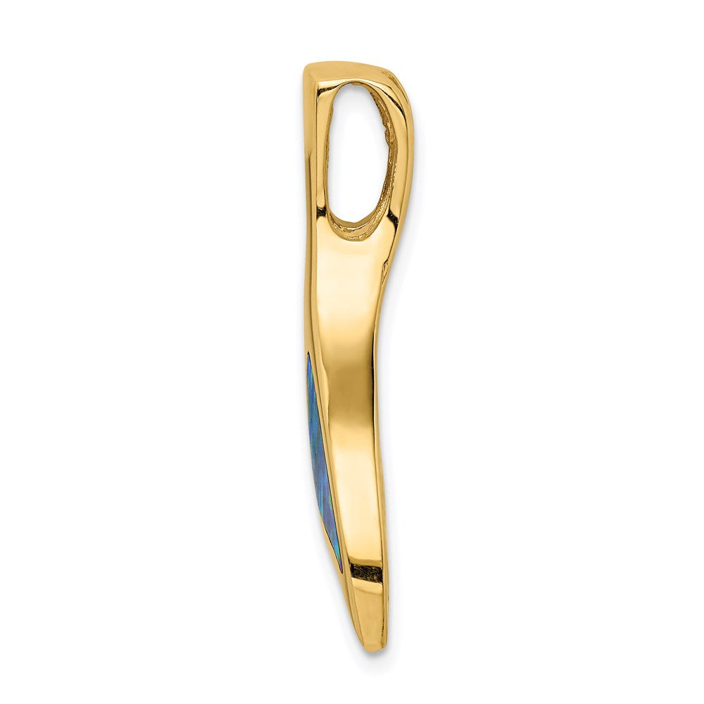 Million Charms 14K Yellow Gold Themed Polished With Imitation Blue Opal Whale Tail Slide