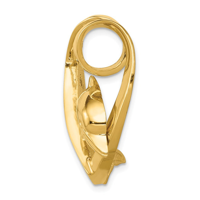 Million Charms 14K Yellow Gold Themed Polished With Imitation Blue Opal Heart With Dolphin Slide
