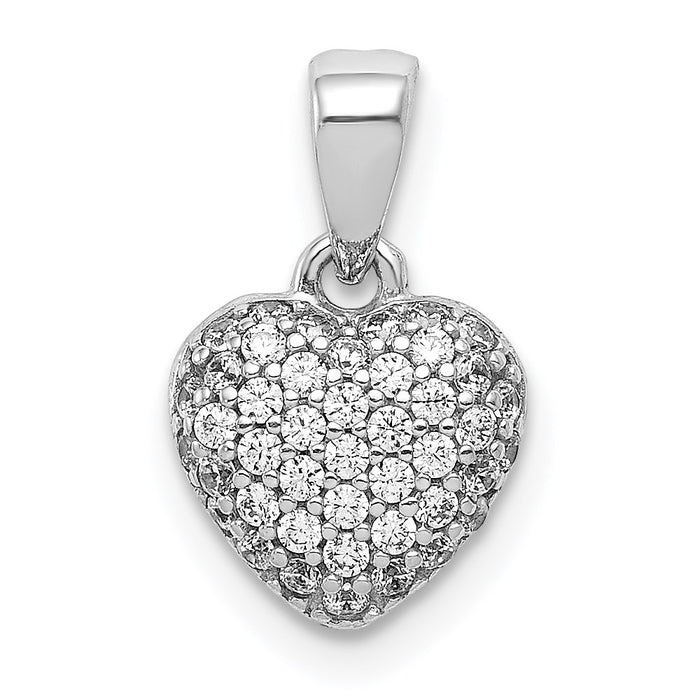 Million Charms 14K White Gold Themed Pav‚ (Cubic Zirconia) CZ Polished Heart Pendant