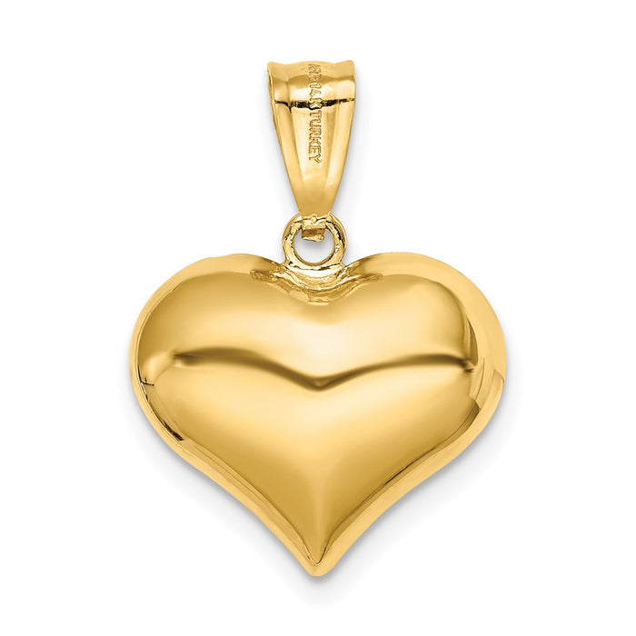 Million Charms 14K Yellow Gold Themed Polished & Textured 3-D Heart Pendant