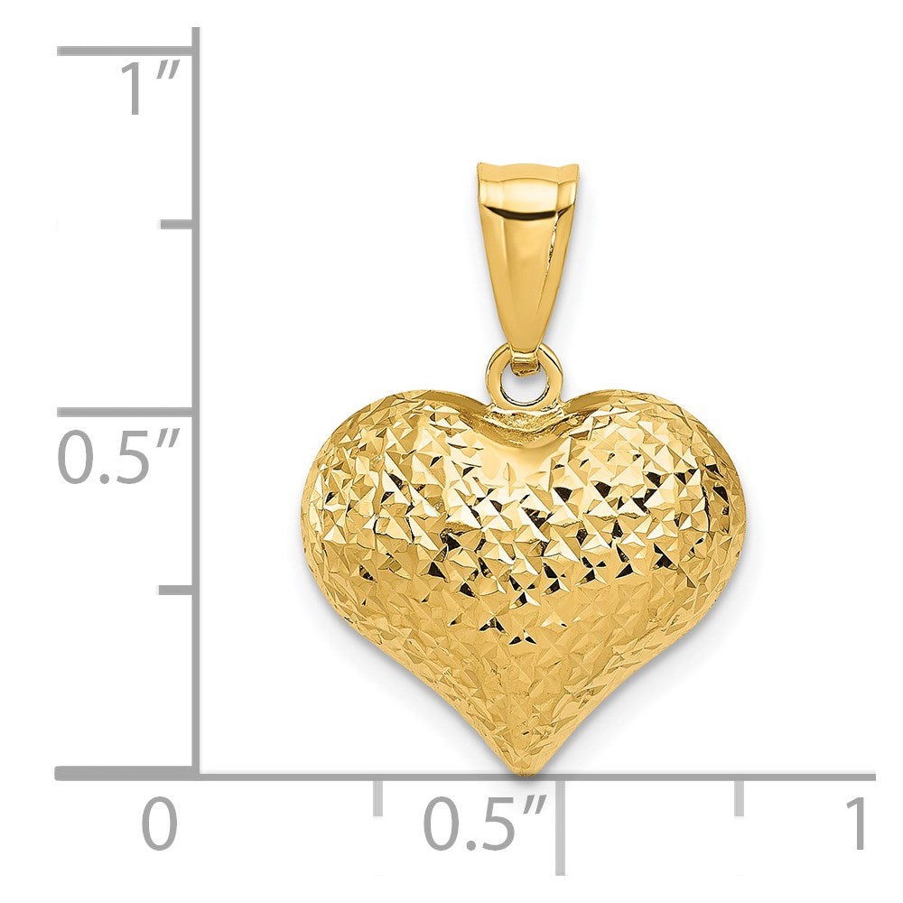 Million Charms 14K Yellow Gold Themed Polished & Textured 3-D Heart Pendant