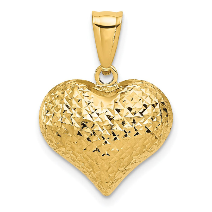 Million Charms 14K Yellow Gold Themed Polished & Textured 3-D Heart Pendant