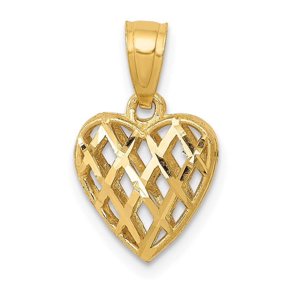 Million Charms 14K Yellow Gold Themed Polished 3-D Heart Pendant