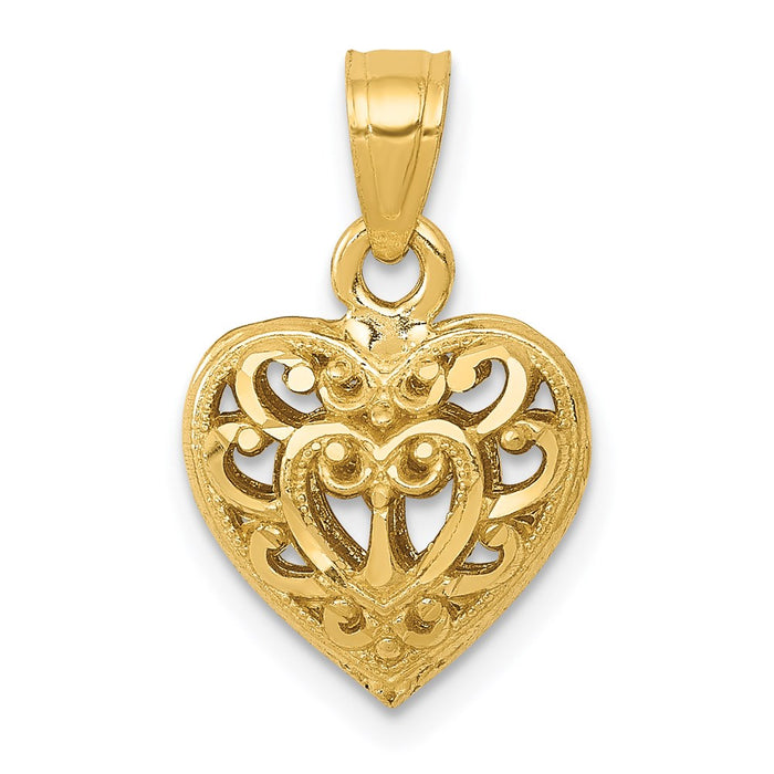 Million Charms 14K Yellow Gold Themed Polished 3-D Filigree Heart Pendant