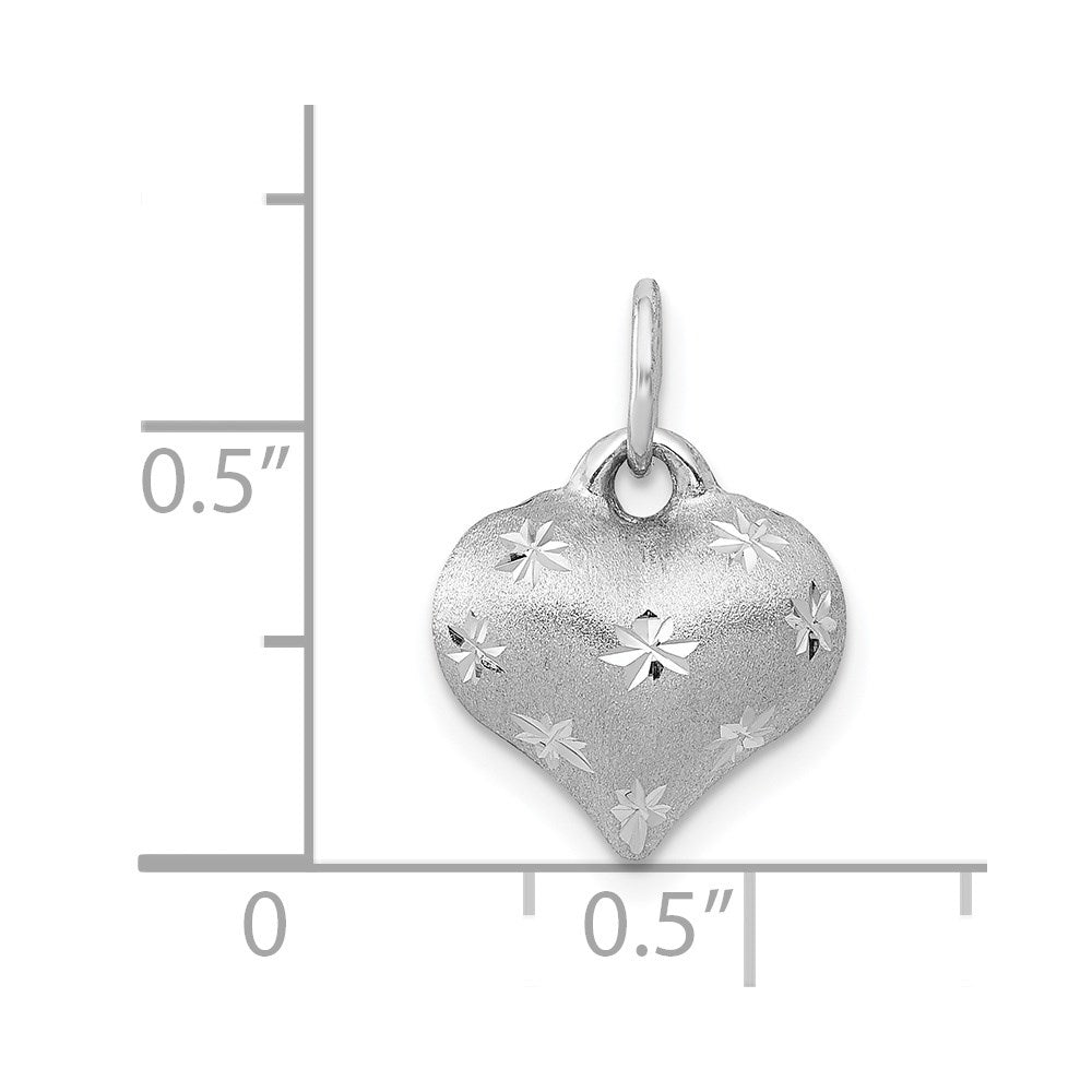 Million Charms 14K White Gold Themed Satin & Diamond Cut Puffed Heart Pendant