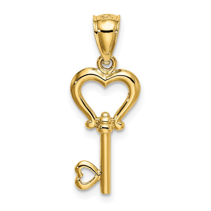 Million Charms 14K Yellow Gold Themed Polished Heart Key Pendant