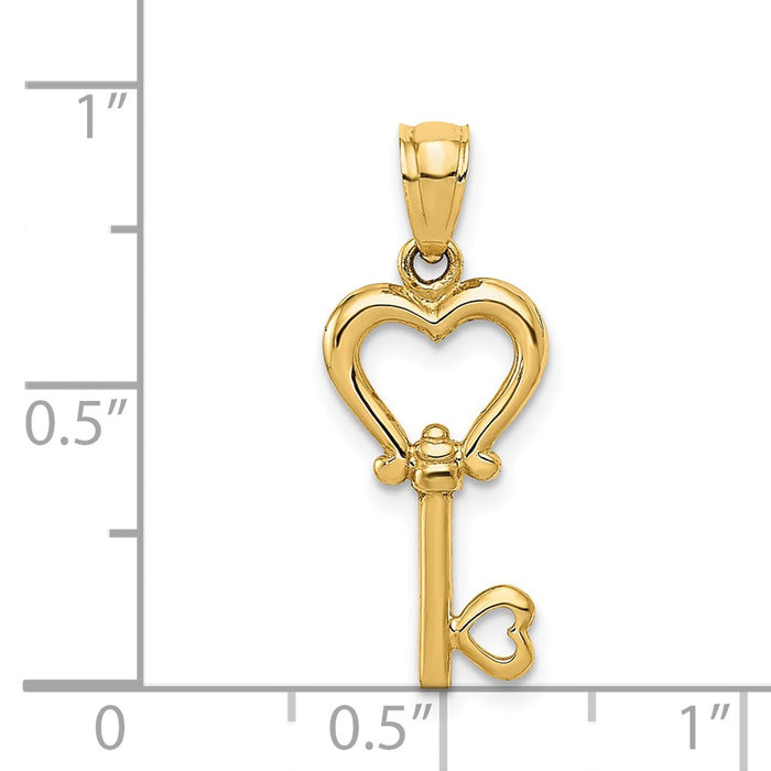 Million Charms 14K Yellow Gold Themed Polished Heart Key Pendant