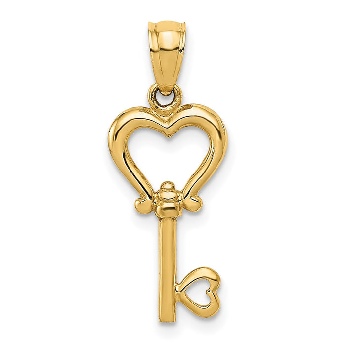 Million Charms 14K Yellow Gold Themed Polished Heart Key Pendant