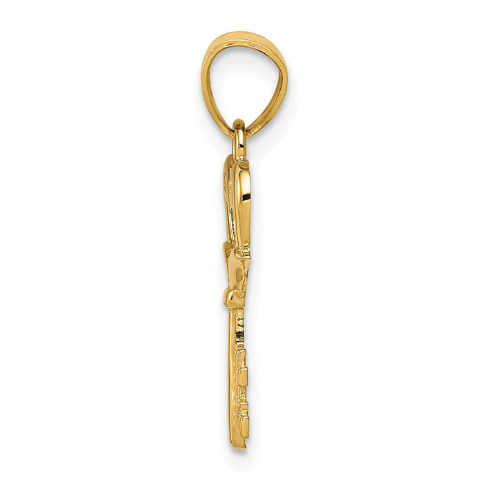 Million Charms 14K Yellow Gold Themed Polished Swans Heart Key Charm