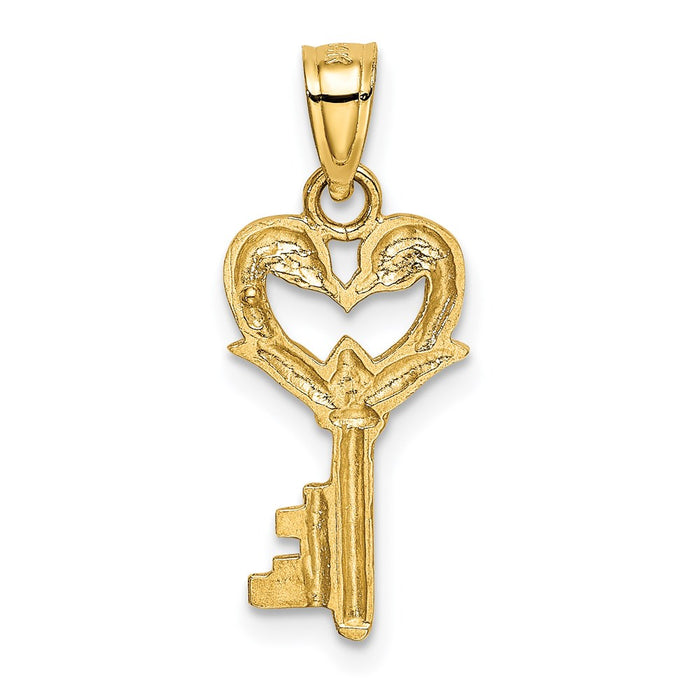 Million Charms 14K Yellow Gold Themed Polished Swans Heart Key Charm
