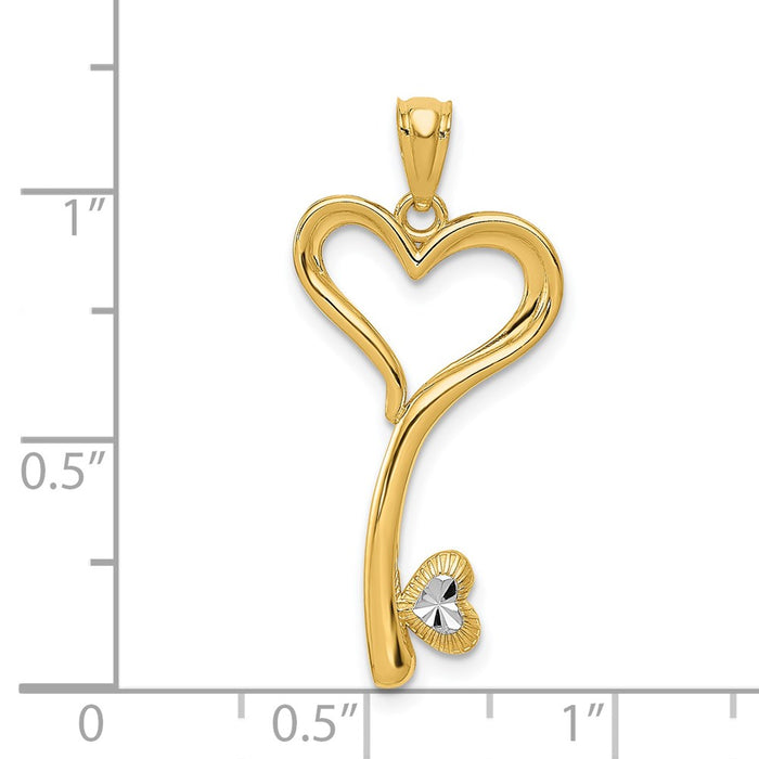 Million Charms 14K Yellow Gold Themed With Rhodium-plated Polished Diamond-Cut Heart Key Charm