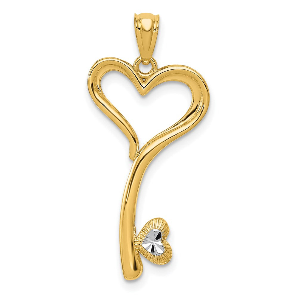 Million Charms 14K Yellow Gold Themed With Rhodium-plated Polished Diamond-Cut Heart Key Charm