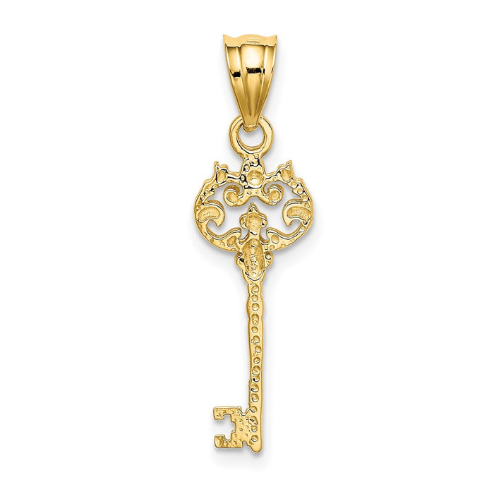 Million Charms 14K Yellow Gold Themed Polished Filigree Key Charm