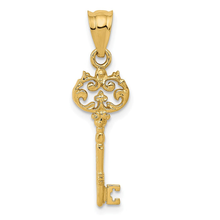 Million Charms 14K Yellow Gold Themed Polished Filigree Key Charm