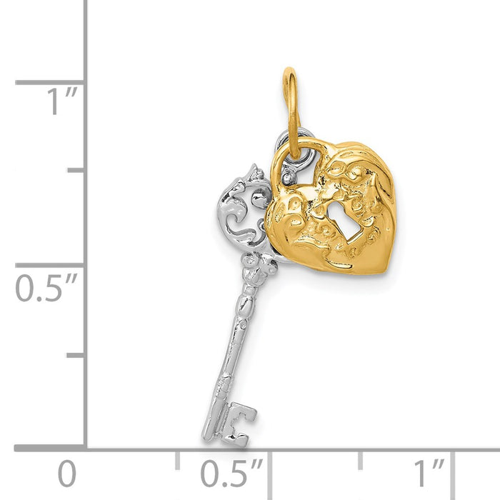 Million Charms 14K Two-Tone Polished Heart, Key Pendant