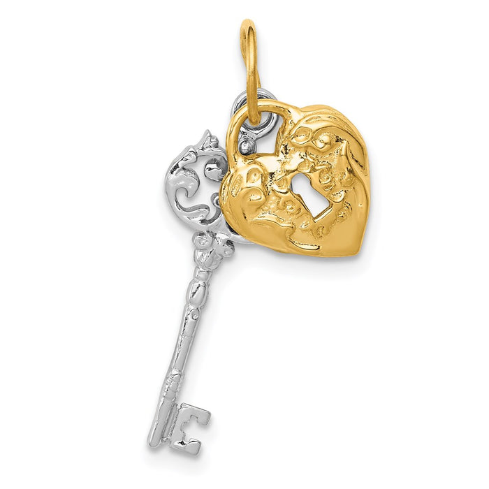 Million Charms 14K Two-Tone Polished Heart, Key Pendant