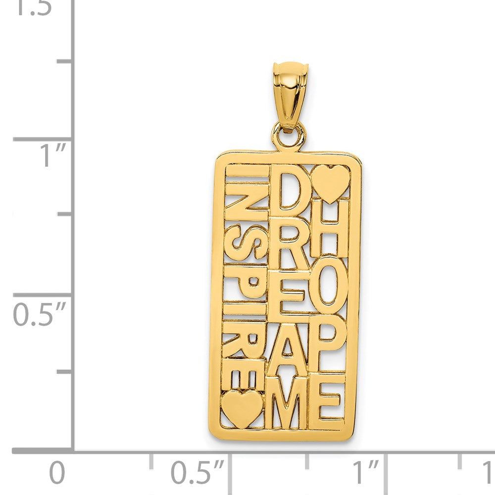 Million Charms 14K Yellow Gold Themed Polished Inspire, Dream, Hope Rectangular Pendant