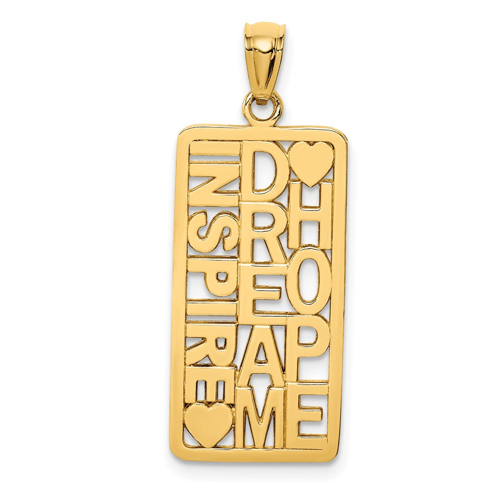 Million Charms 14K Yellow Gold Themed Polished Inspire, Dream, Hope Rectangular Pendant