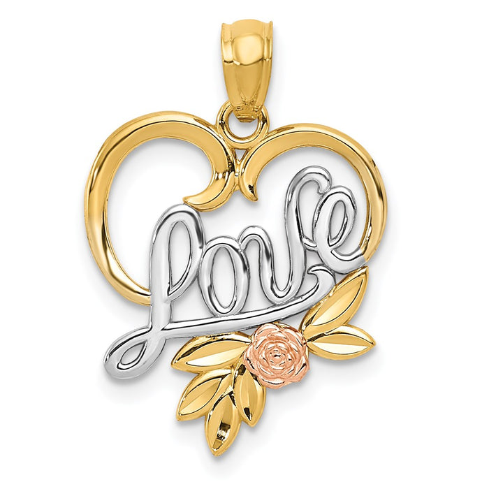 Million Charms 14K Yellow & Rose With Rhodium-plated Diamond-Cut Love In Heart With Rose Pendant