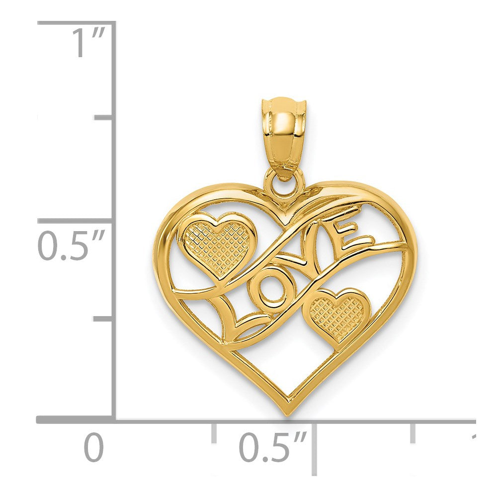 Million Charms 14K Yellow Gold Themed Polished Love & Hearts In Heart Pendant