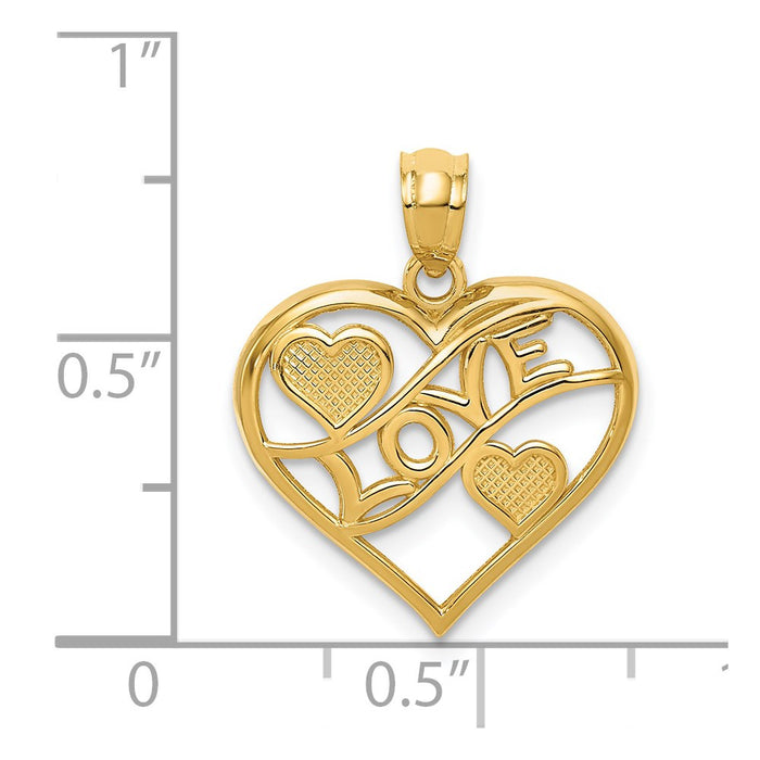 Million Charms 14K Yellow Gold Themed Polished Love & Hearts In Heart Pendant