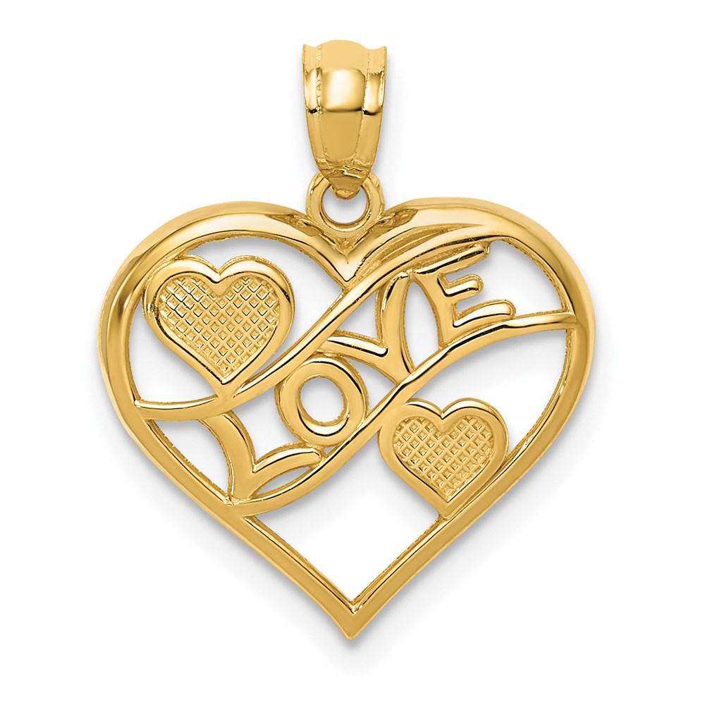Million Charms 14K Yellow Gold Themed Polished Love & Hearts In Heart Pendant