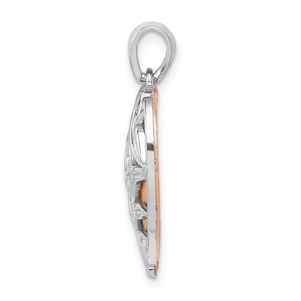 Million Charms 14K Two-Tone Polished Floral Design Heart Pendant