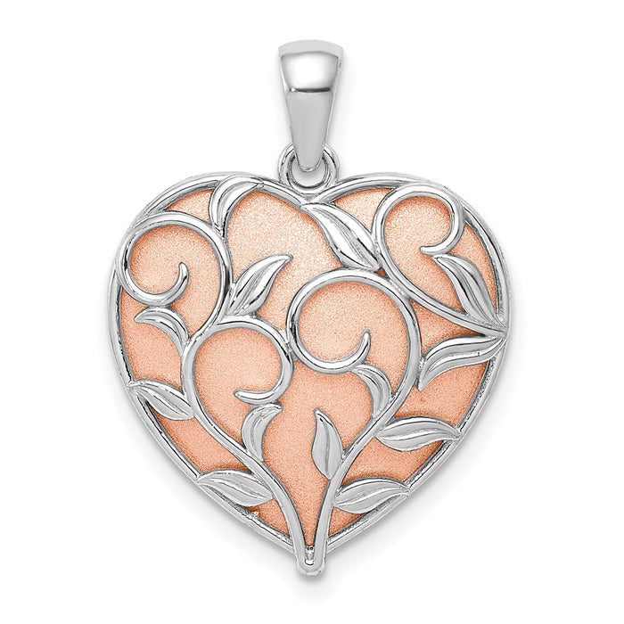 Million Charms 14K Two-Tone Polished Floral Design Heart Pendant
