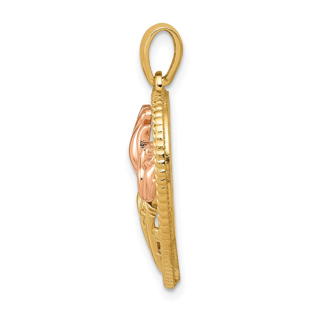 Million Charms 14K Two-Tone Polished Flowers In Heart Pendant