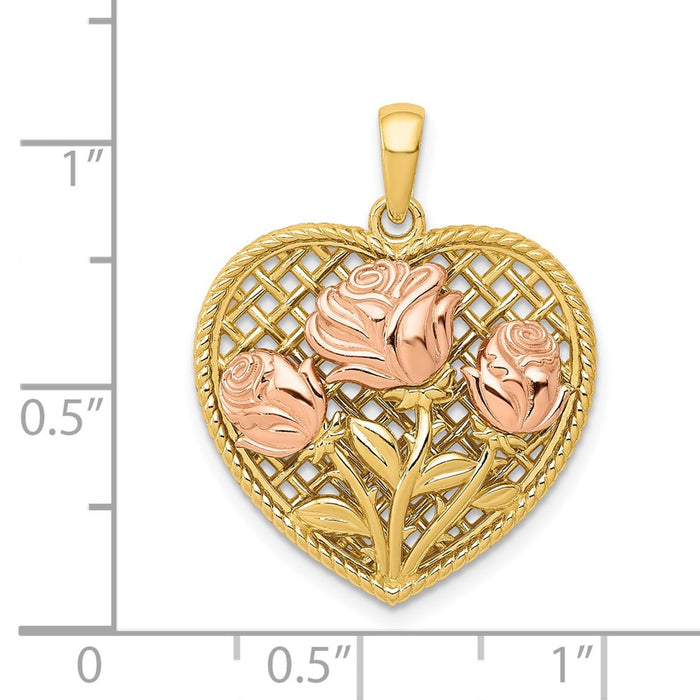 Million Charms 14K Two-Tone Polished Flowers In Heart Pendant