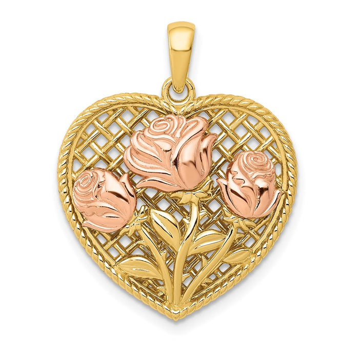 Million Charms 14K Two-Tone Polished Flowers In Heart Pendant