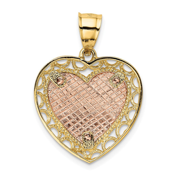 Million Charms 14K Two-Tone Polished Lace Trim Heart Pendant