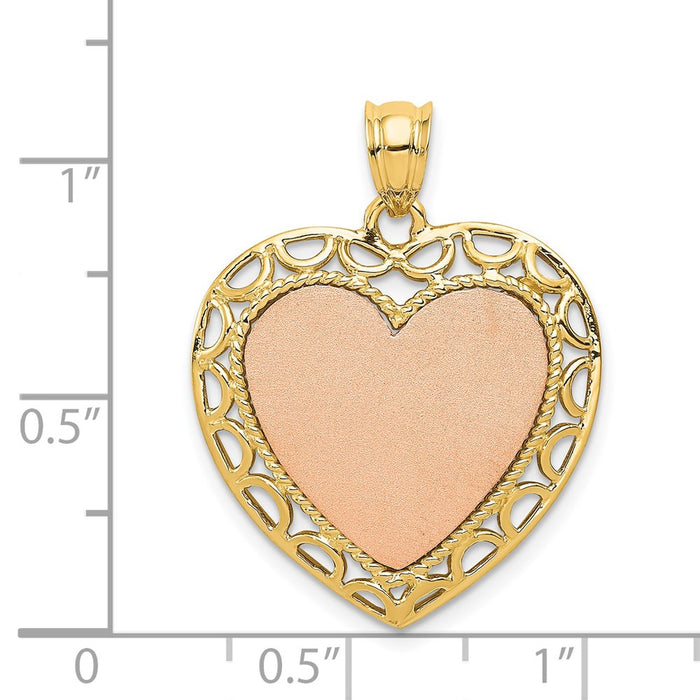 Million Charms 14K Two-Tone Polished Lace Trim Heart Pendant