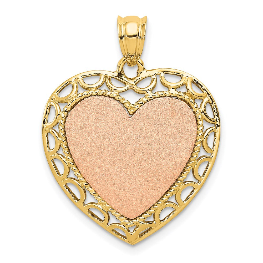 Million Charms 14K Two-Tone Polished Lace Trim Heart Pendant
