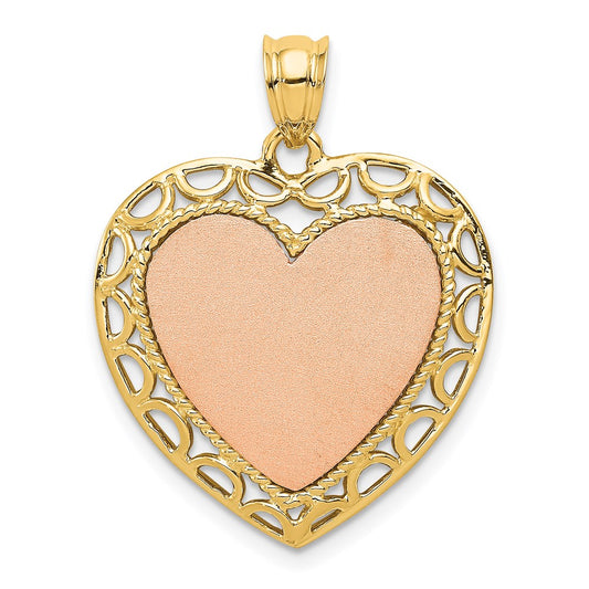 Million Charms 14K Two-Tone Polished Lace Trim Heart Pendant