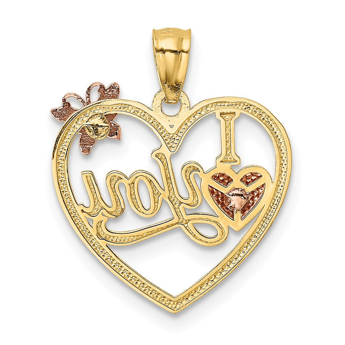 Million Charms 14K Yellow & Rose Polished I Love You In Heart With Butterfly Pendant