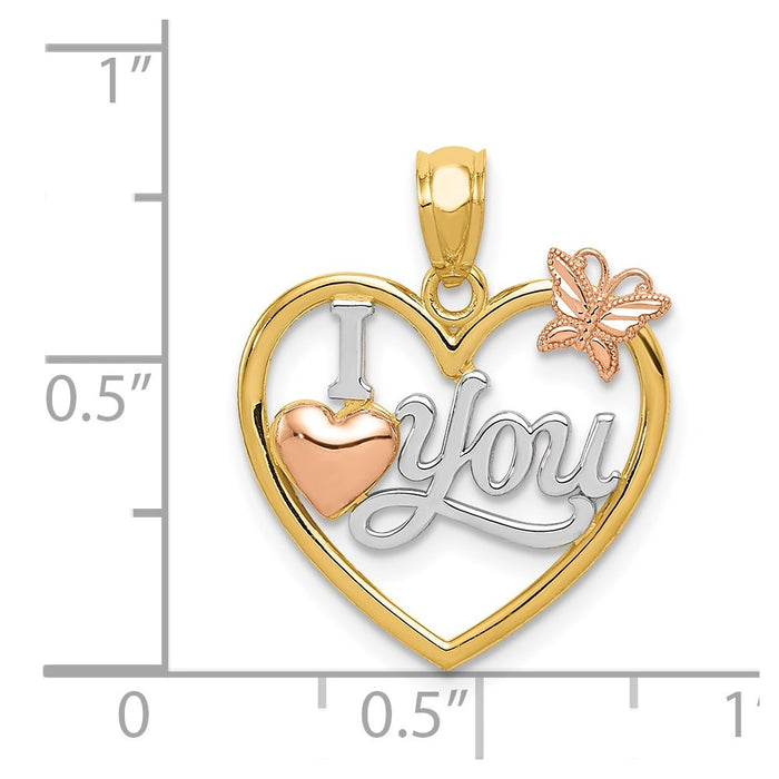 Million Charms 14K Yellow & Rose Polished I Love You In Heart With Butterfly Pendant