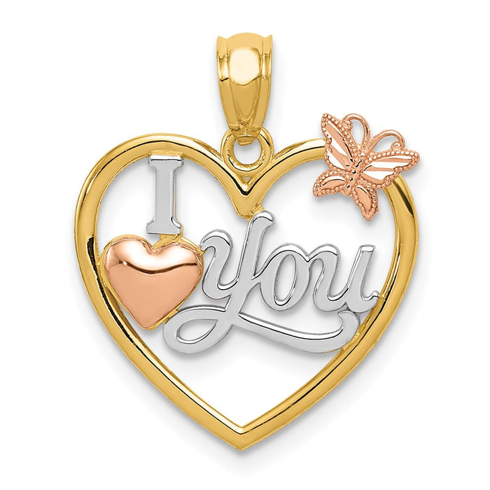 Million Charms 14K Yellow & Rose Polished I Love You In Heart With Butterfly Pendant