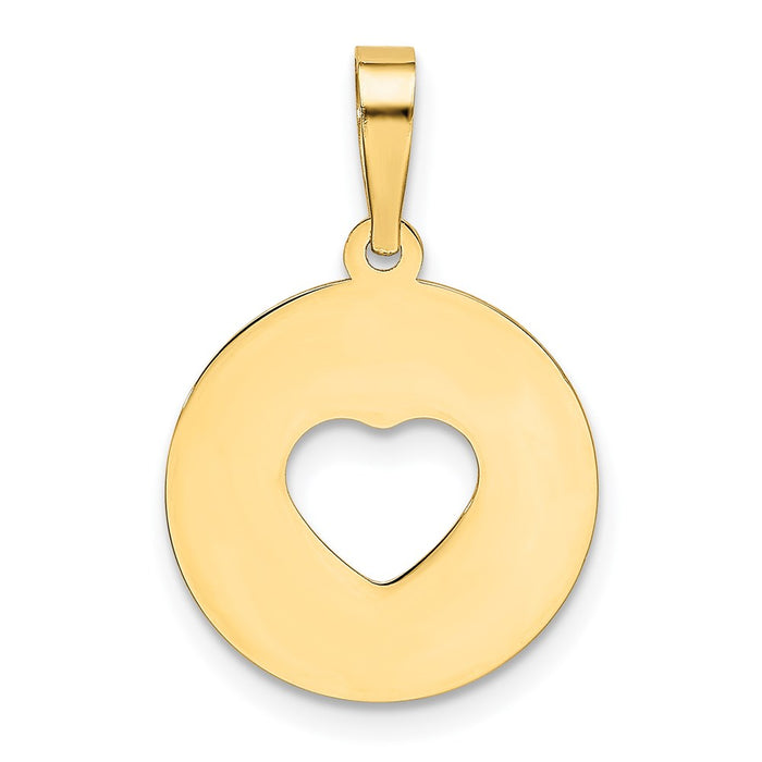 Million Charms 14K Yellow Gold Themed Polished Cut-Out Heart Circle Disc Pendant